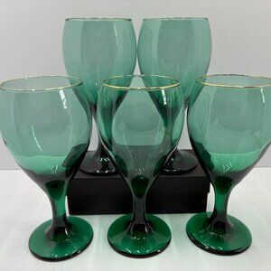 Set of 5 Vintage Libbey "Teardrop Juniper" Emerald Glasses